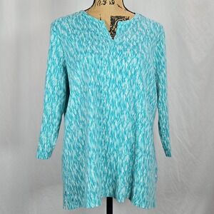 L L Bean Women's Green White Wheat Stalk Print Tunic Top XL Casual